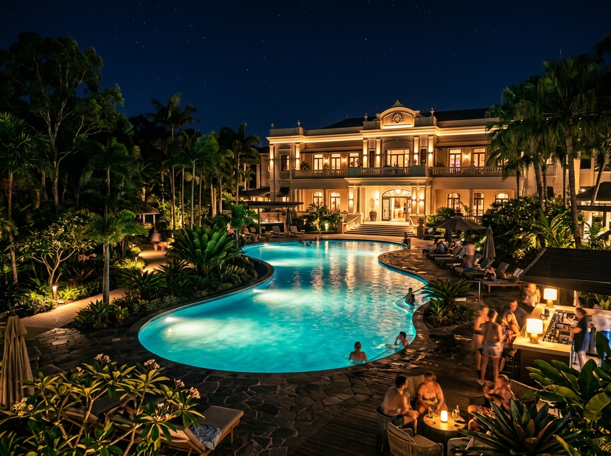 Luxury Australian casino hotel resort at night